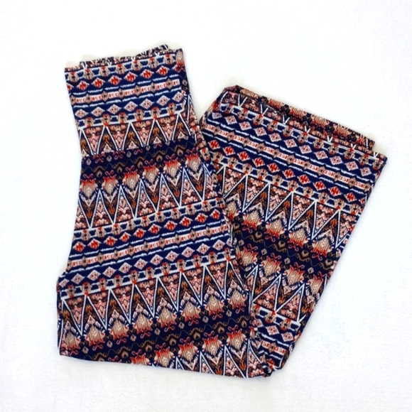 Bohemian Women's Brown Boho Print Semi Cropped Wide Leg Palazzo Pants M - Picture 2 of 16